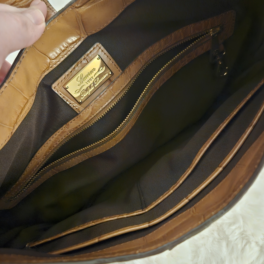 Ralph Lauren Leather Crocodile-Embossed Acadian Hobo Shoulder Bag NWT - Picture 4 of 6